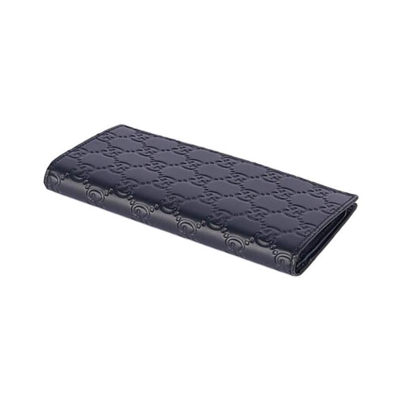 Gucci Signature Brand Logo Embossed Cowhide Wallet Men's Navy Blue