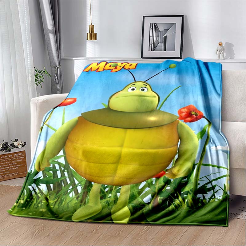 La Abeja Maya Cartoon Flannel Blanket, Cute Maya The Bee Print Warm Sofa Throw Blanket, Kids Bedroom Decor Gift For Maya Bee Anime Fans 80cm x 120cm