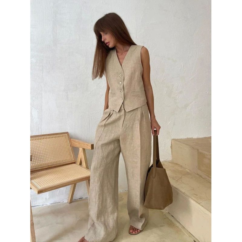 Sleeveless Vest Low Waisted Pants Set Pure Color Sleeveless Vest Hip-Hugger Suit