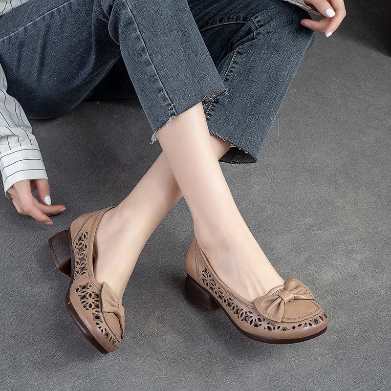 Fashion GKTINOO Genuine Leather Sandals Women Low Heels Shoes 2025 Spring Summer Round Toe Soft Sole Women's Fashion Shoes Big Size