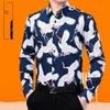 Spring & Autumn Men's Plus Size Printed Cotton Linen Shirt - Business Casual, Long Sleeve.