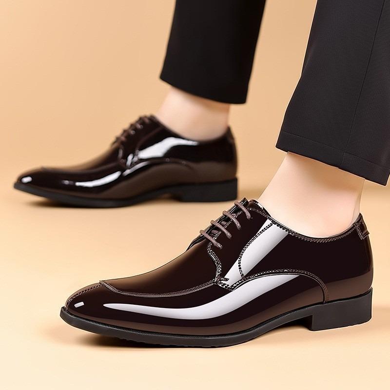 Mens Dress Shoes Luxury Patent Leather Business Shoes Pointed Toe Casual Office Shoes for Men Lace Up Oxfords Wedding Party Shoe