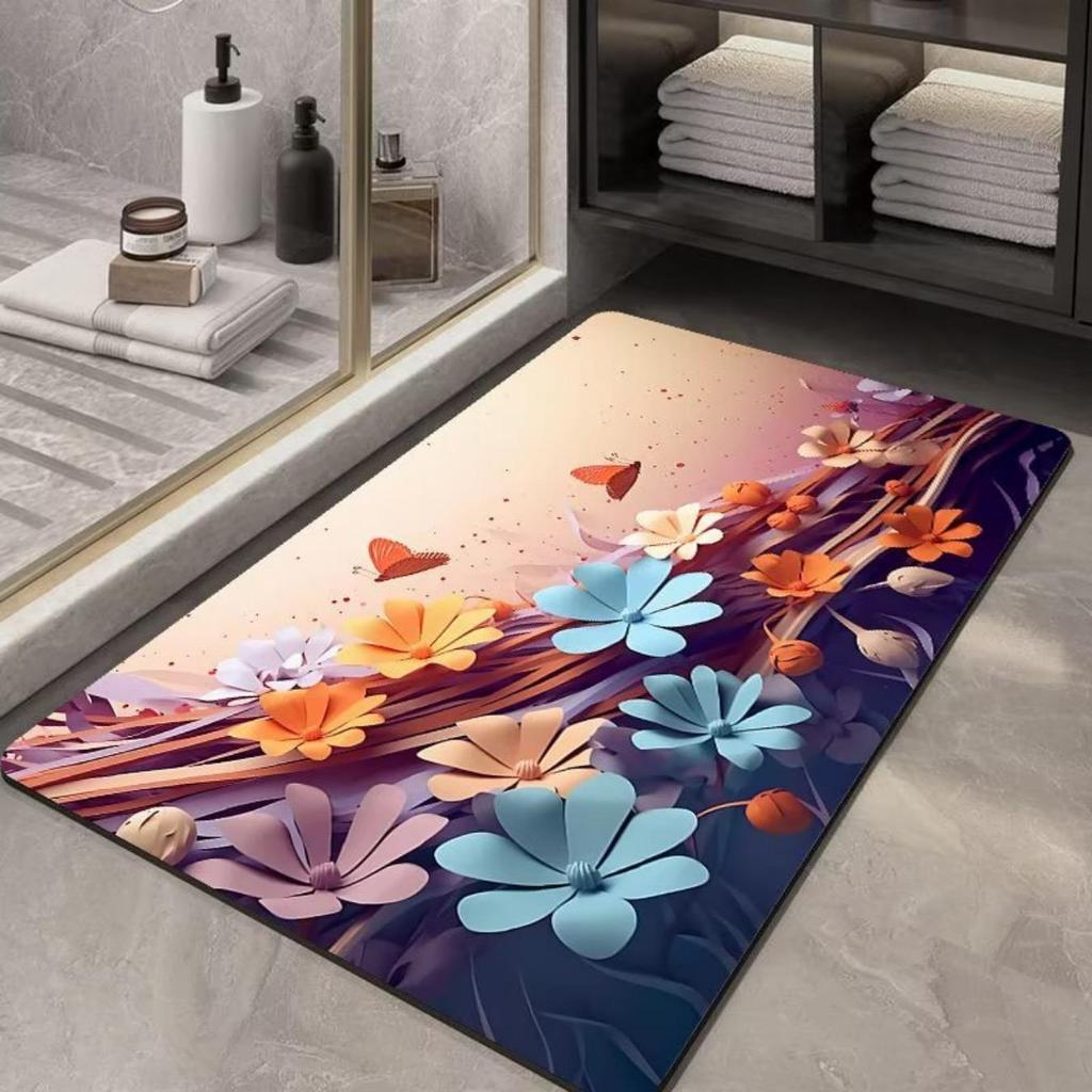 Tapete de espessamento de banheiro com impressão de diatomáceas Tapetes antiderrapantes para banheiras Tapetes para pias Tapetes para pisos laterais de banheiras Capacho para porta de chuveiros Almofada 3D de espuma de memória