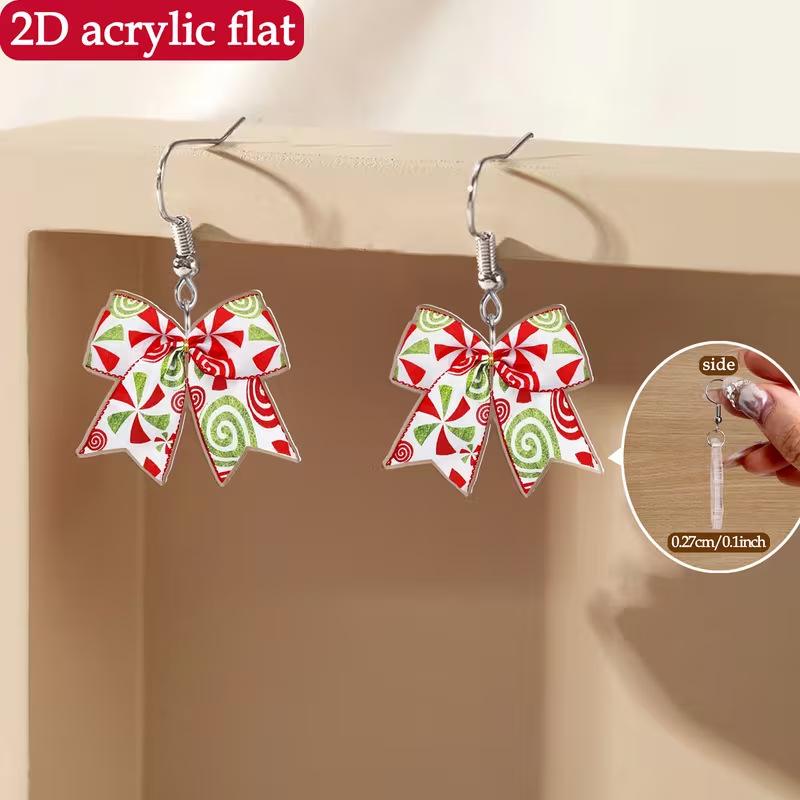Rotating Candy-Shaped Acrylic Bow Knot Christmas Earrings Single Acrylic Earring (No Hook)