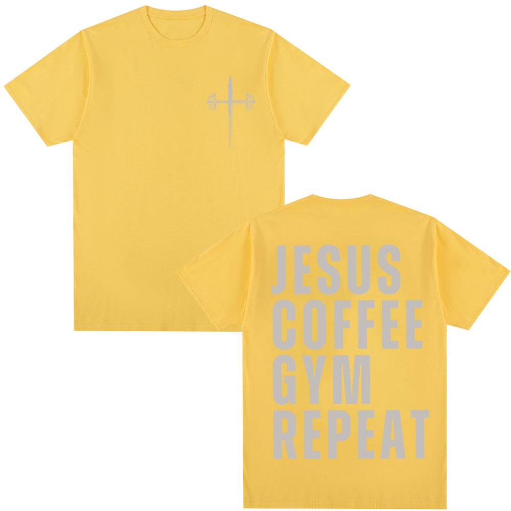 Jesus Coffee Gym Repeat Christian Graphic T Shirts Men Women Fashion Vintage Gothic T-shirt Oversized Cotton Tees