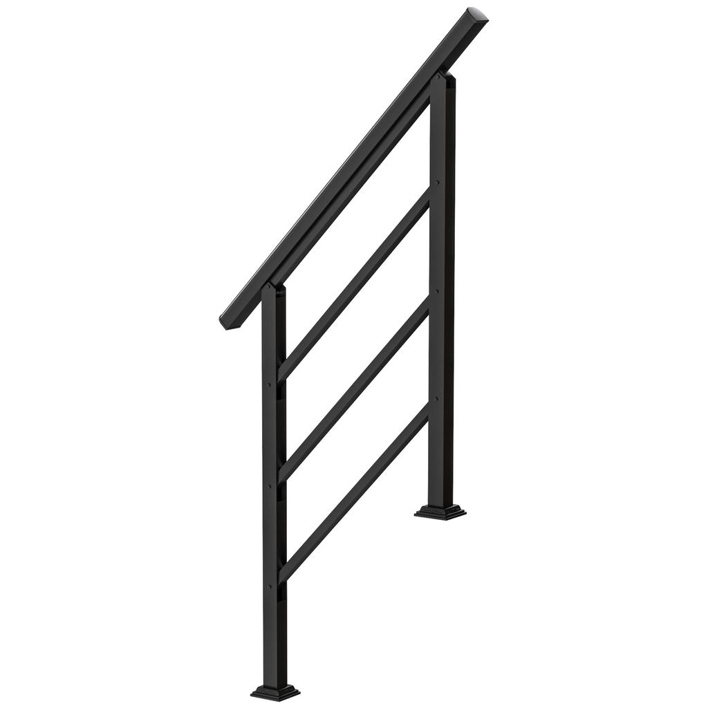 Outdoor Stair Railing, 1-3 Steps, Metal Handrail, Installation Kit, Black