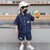Trendy Blue Boys Denim Short Sleeve Set For Summer Stylish Casual Outfit For Kids