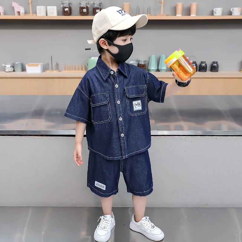 Trendy Blue Boys Denim Short Sleeve Set For Summer Stylish Casual Outfit For Kids