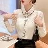 2023 Spring Autumn Cute Top Cat Embroidery Blouse White Long Sleeve Shirt Women Clothing Top Single Breasted Cardigan