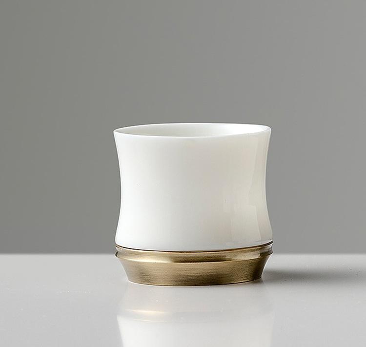 Kung Fu Teacup White Porcelain Copper Foot Tea Cup Master Cup Personal Cup Ceramic Small Teacup Hat Gift