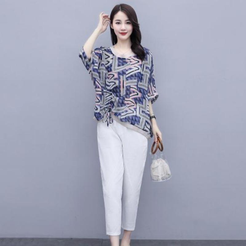 Modisches Damen-Zweiteiler-Set mit floralem Print, lässiger lockerer Stil, Damen-Sommer-Sets