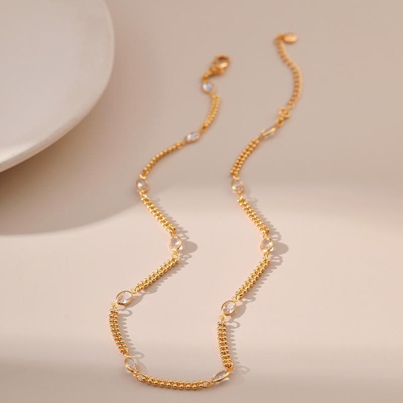 K Gold Plated Beaded Chain Clavicle Necklace Handmade Minimalist Cool Style