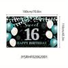 2D Plane 1 Piece of Sweet 16th Birthday Banner Equipped with Green Balloons and Glitter Design