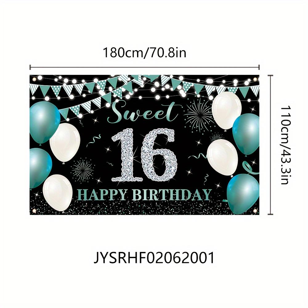 2D Plane 1 Piece of Sweet 16th Birthday Banner Equipped with Green Balloons and Glitter Design