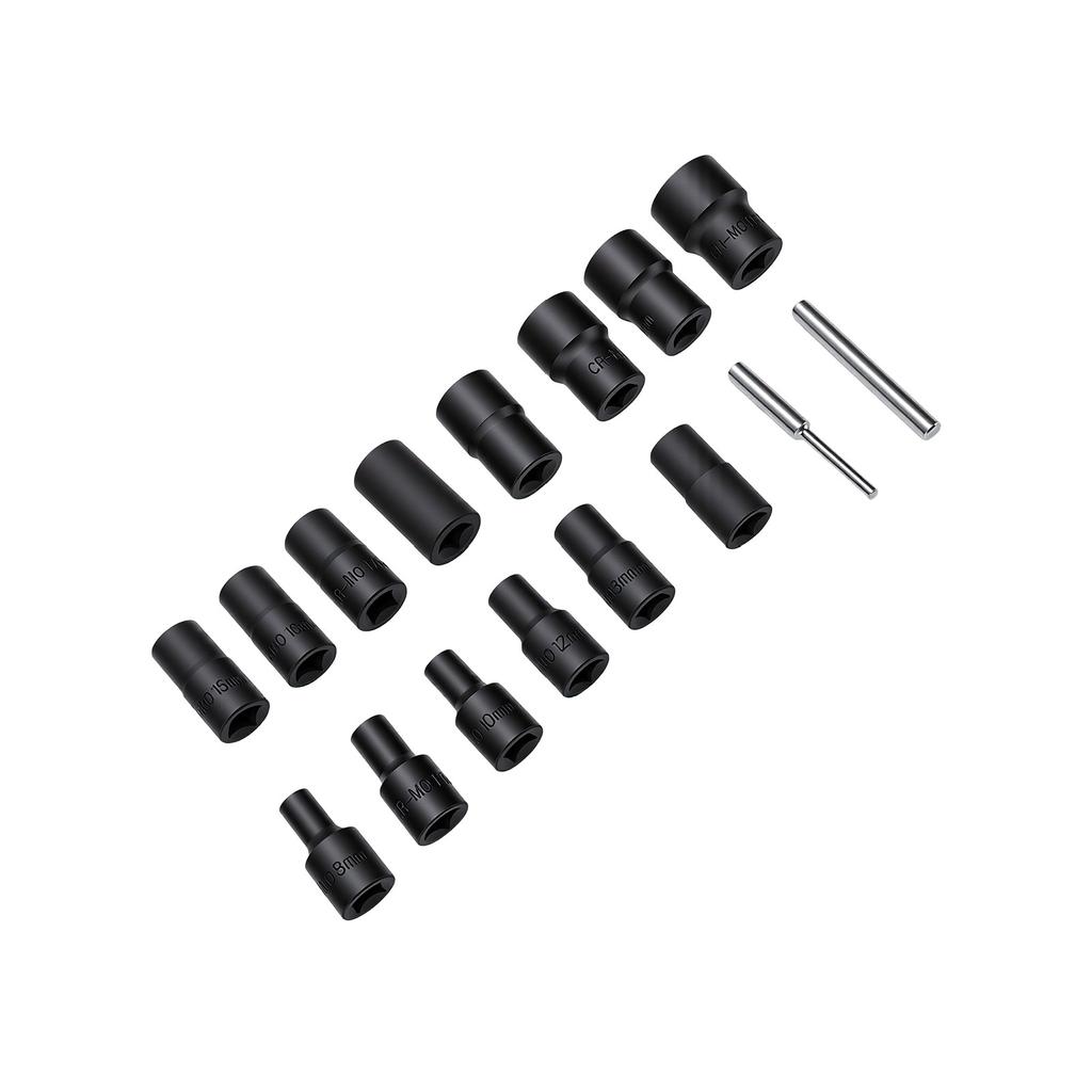 16 Pcs 1 2 Lug Nut Socket Set Non Marring 8 27mm Locking Nut Removal Tool with 2 Center Punches Chrome Vanadium Steel