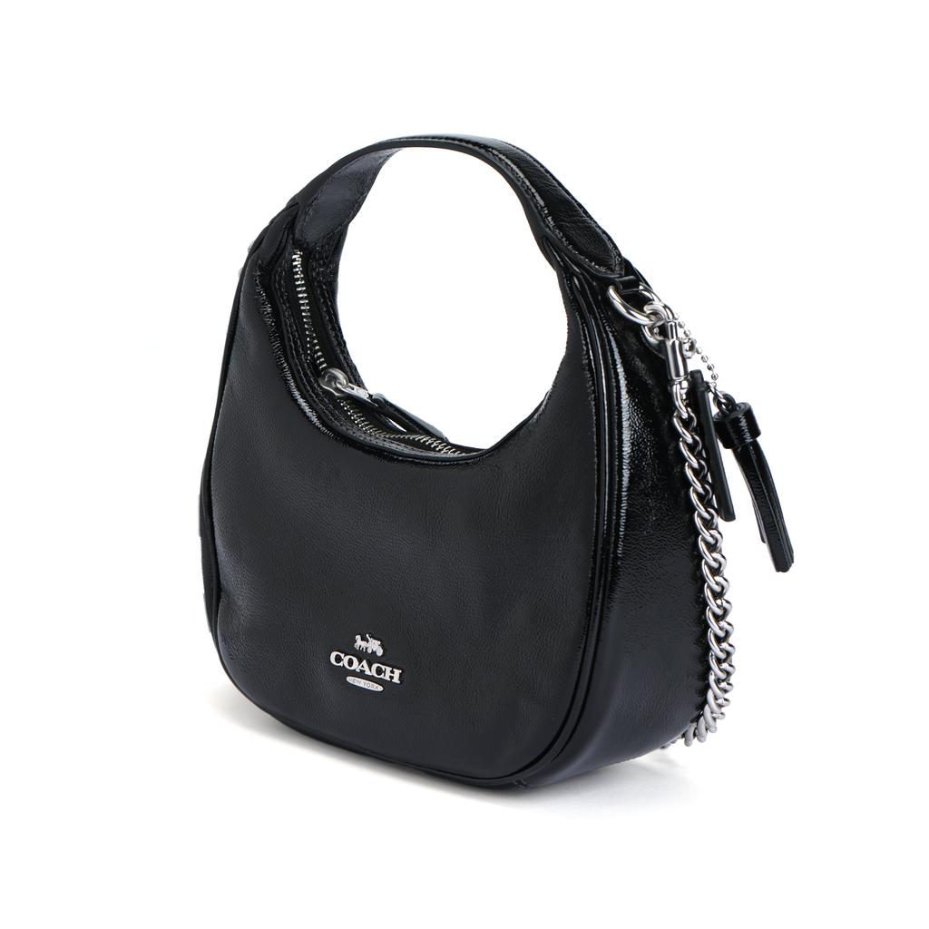 Coach Carmen 20 Logo Zip Closure Patent Leather Shoulder Crossbody Tote Bag Small Women Handbags Black CW036-SVBK