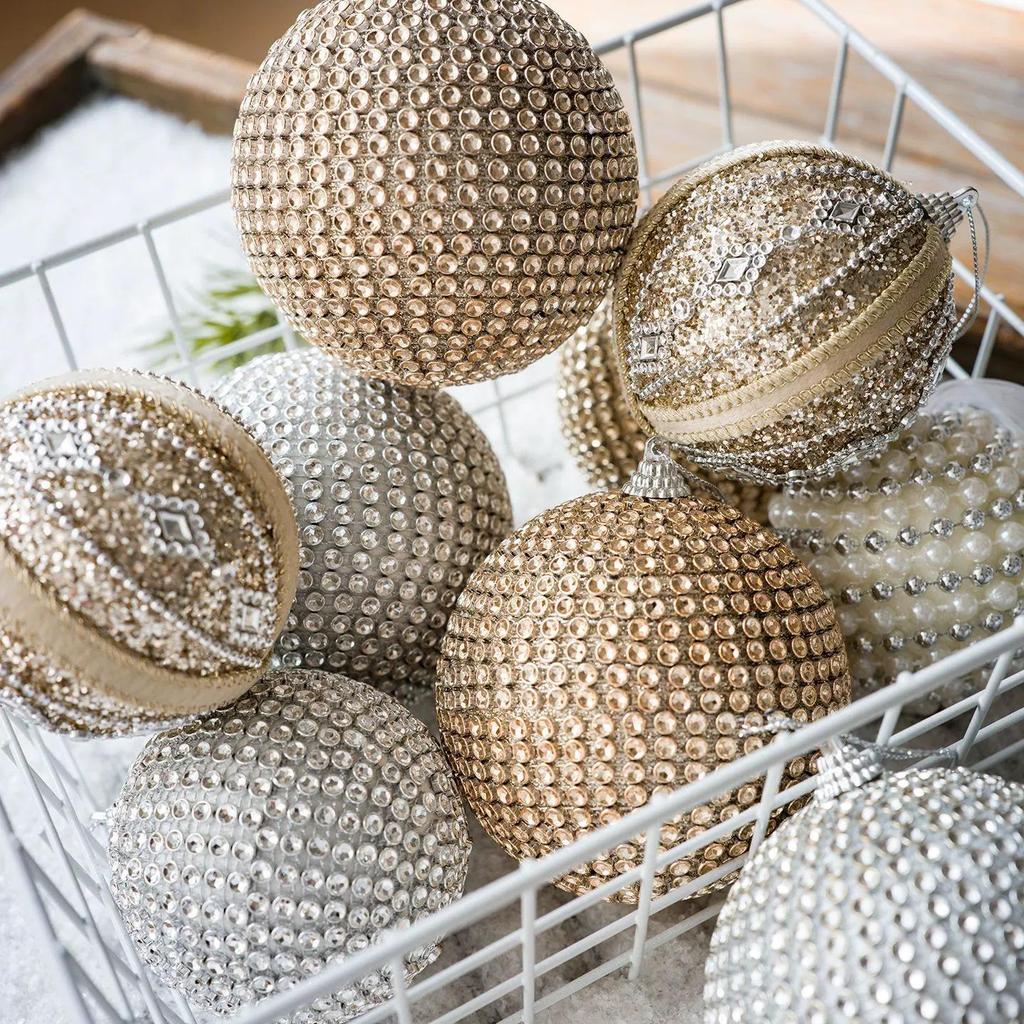 2025 Champagne Foam Christmas Tree Ornaments - 10cm and 8cm Balls, New Ins Style