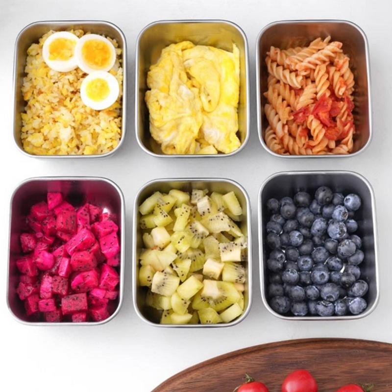 5 stk Matboks i rustfritt stål Friskholdsbeholder med lokk, Rektangulær Pølse Nudler Fruktskål