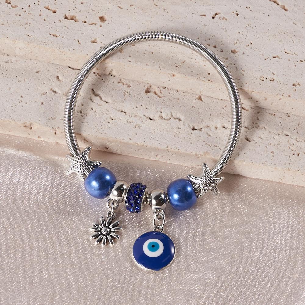 Pan s Style Silver Spring Bracelet, Niche, Exquisite and High-end, Retro Beaded Sunflower Drop Oil Eye Pendant