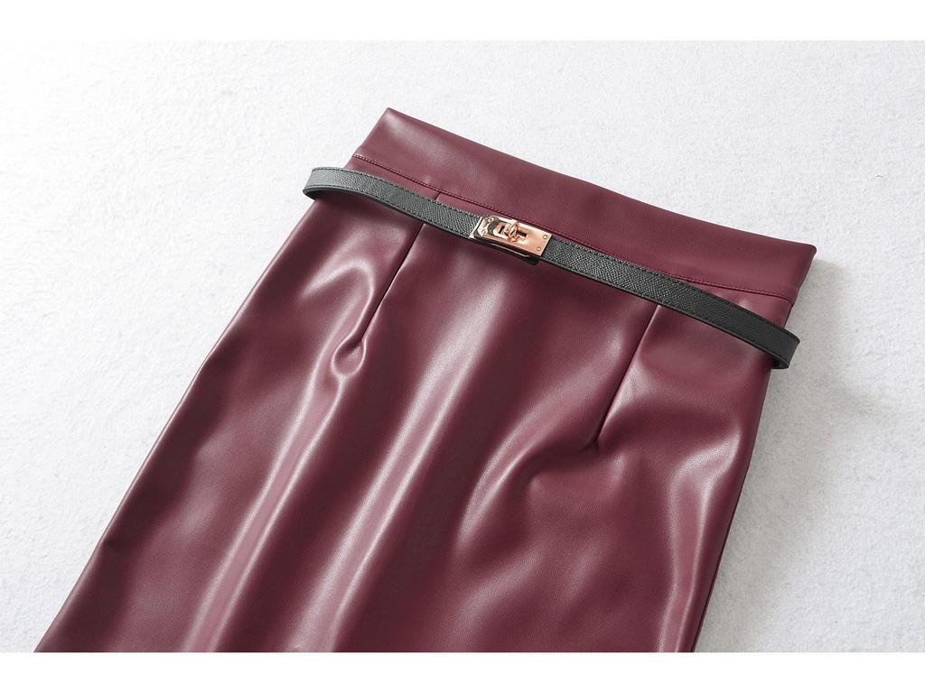 Sleek PU Leather High-Waisted Short Skirt with Waistband - Sexy, Hip-Hugging Design for Autumn/Winter