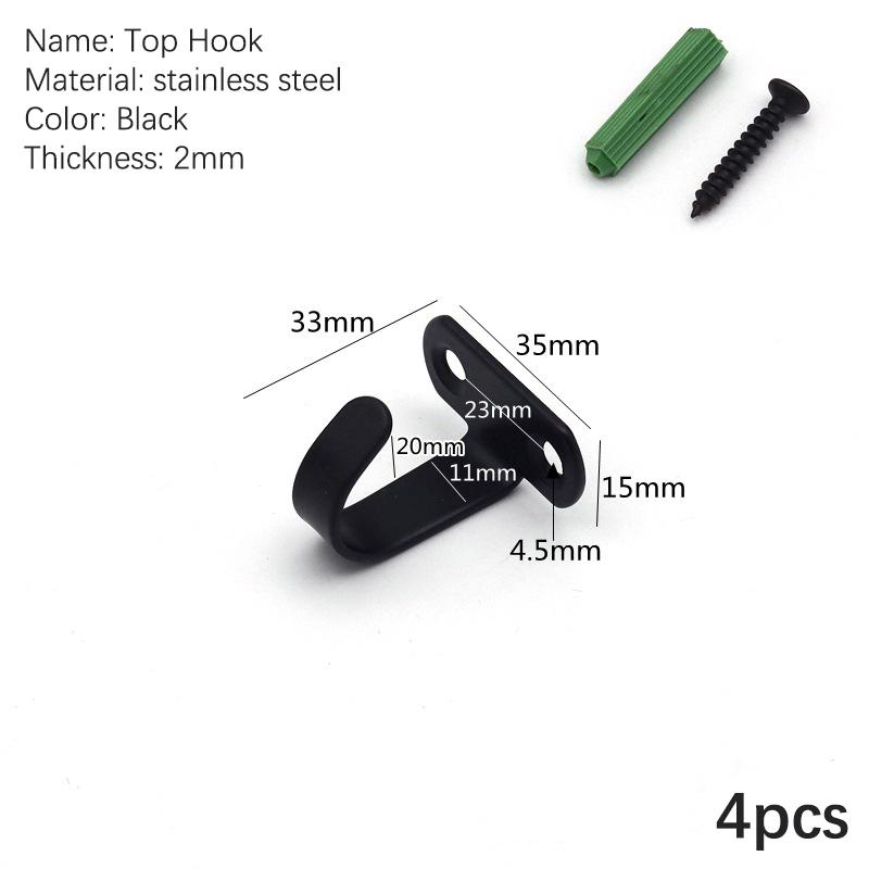 4Pcs Black Stainless Steel Top Hook Wall Bag Ceiling Fan Lamp Roof Fan U-Shaped Hooks