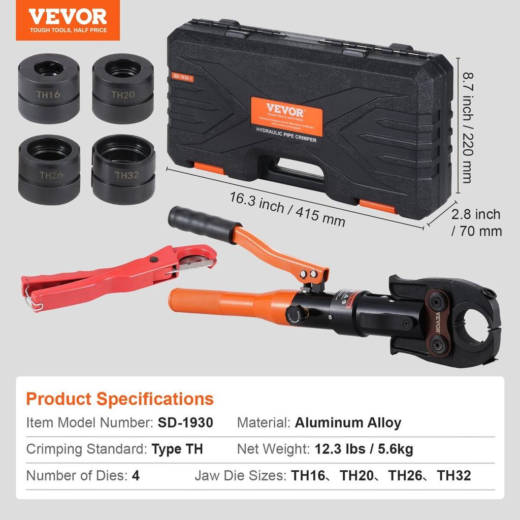 Copper Tube Fittings Crimping Tool with TH16/20/26/32 Jaws 360° Rotatable