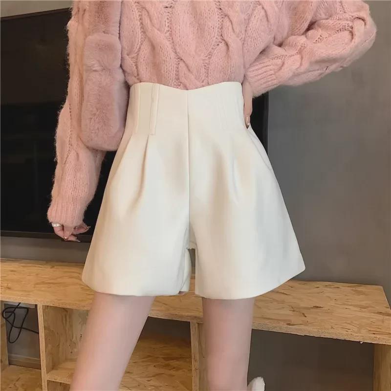 Women's High-Waist Woolen Shorts, Slim & Loose Wide-Leg Pants for Autumn/Winter 2023