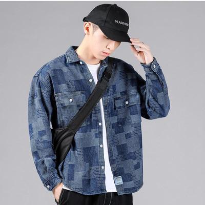Neue Herrenbekleidung, japanisches Ins-Jacquard-Jeanshemd, lockere Schulter-Jeansjacke für Herren