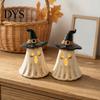 Farmhouse Style Autumn Decor Witch Hat Ghost Tealight Candle Holder, Vintage Resin Halloween Tabletop Holiday Atmospheric Night Lights with Warm Glow