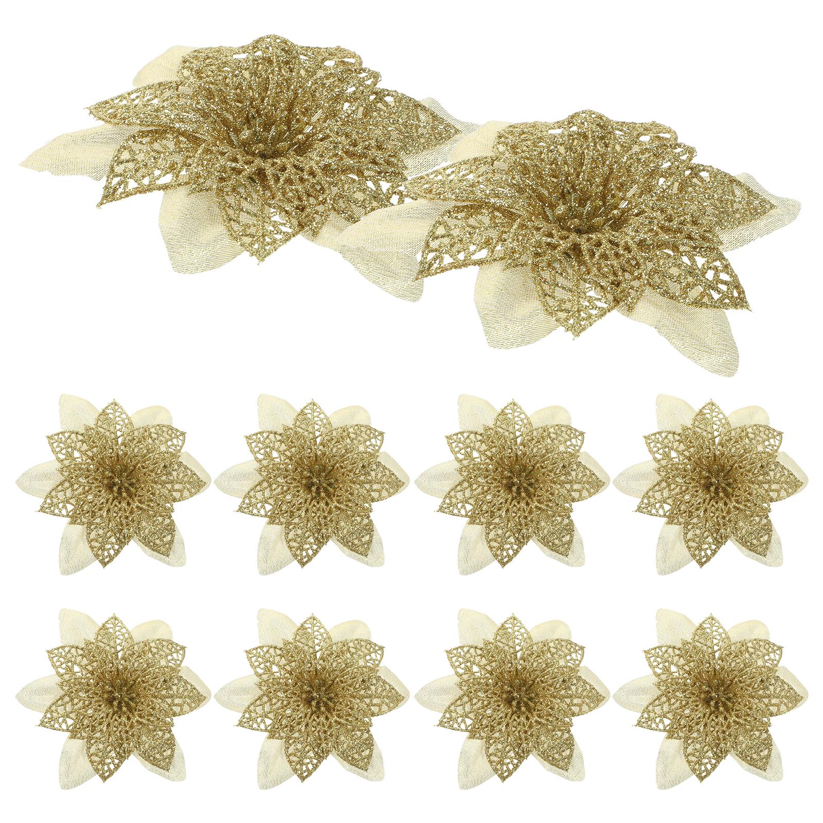 

12Pcs Xmas Artificial Poinsettia Flowers Glitter Christmas Tree Decoration Festival Supplies Glitter Poinsettia золотистый