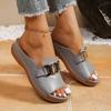 Women's Plus Size Wedge Thick Sole Slippers, Summer New European Style Buckle Open Toe Casual Beach Slides