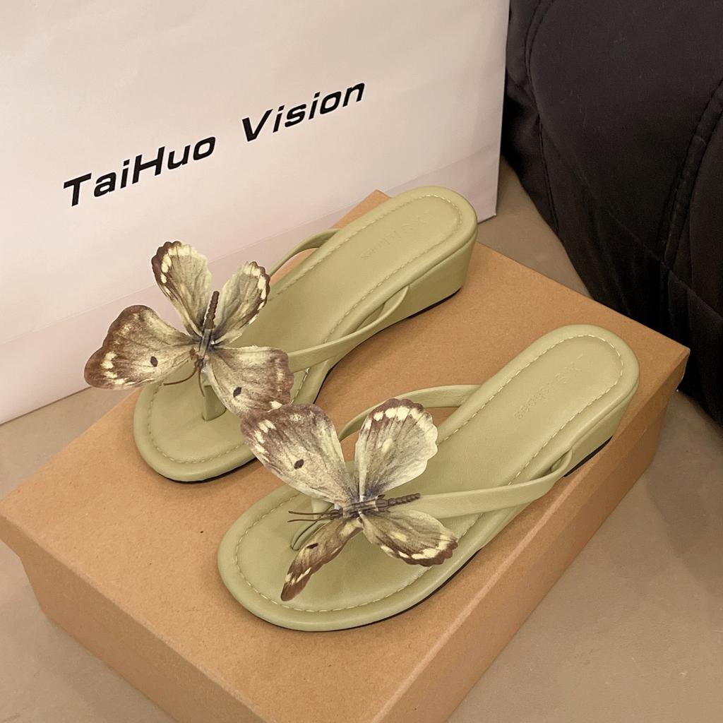 Fashion Elegant Butterly Flip Flops Sweet Casual High Heels Sandals Indoor Outwear Summer Women's Sandals Vacation Casual Beach Slippers
