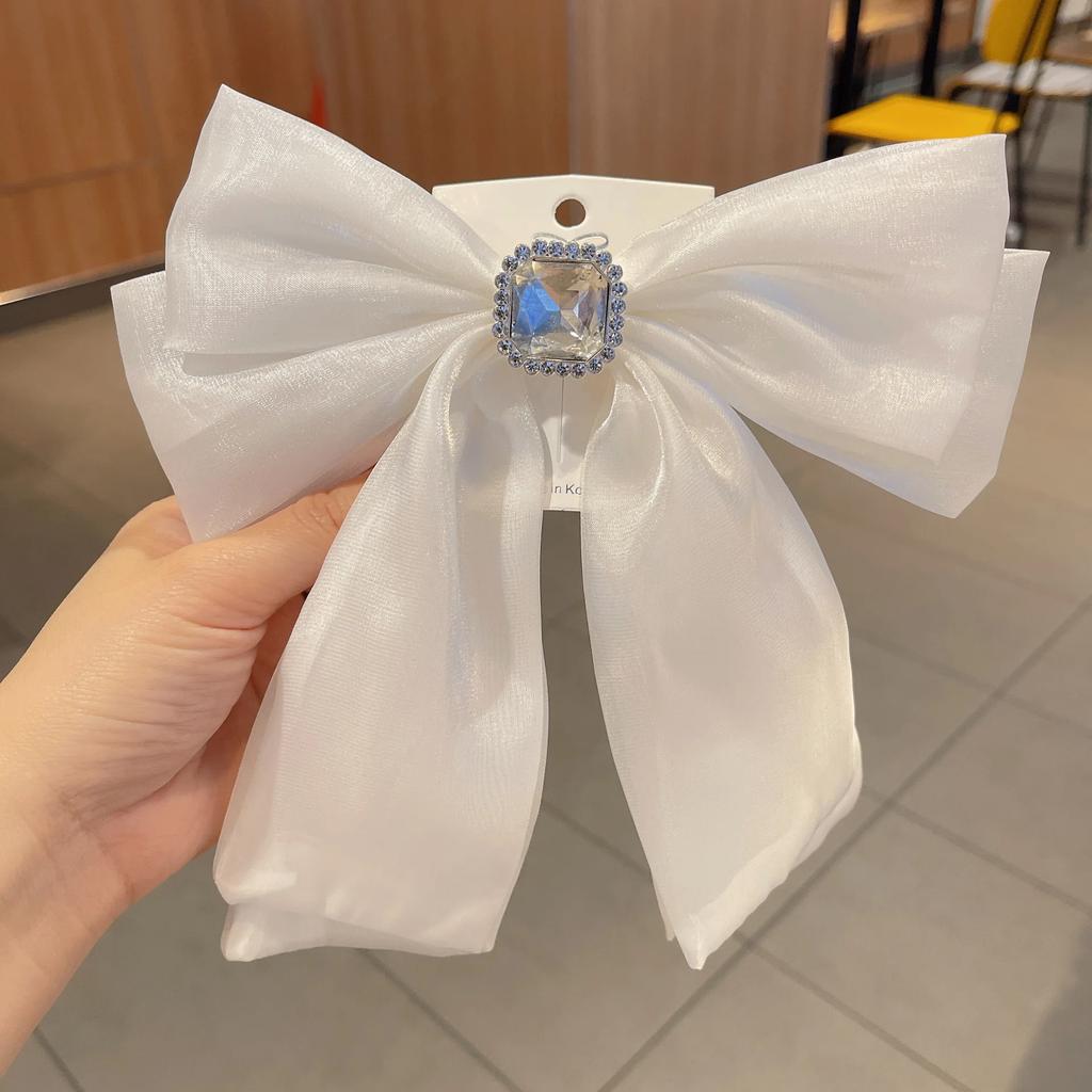 Korean Women's Bow Tie Ribbon White Crystal College Style Shirt Accessories Collar Flowers Pins Gift for Women Handmade Jewelry