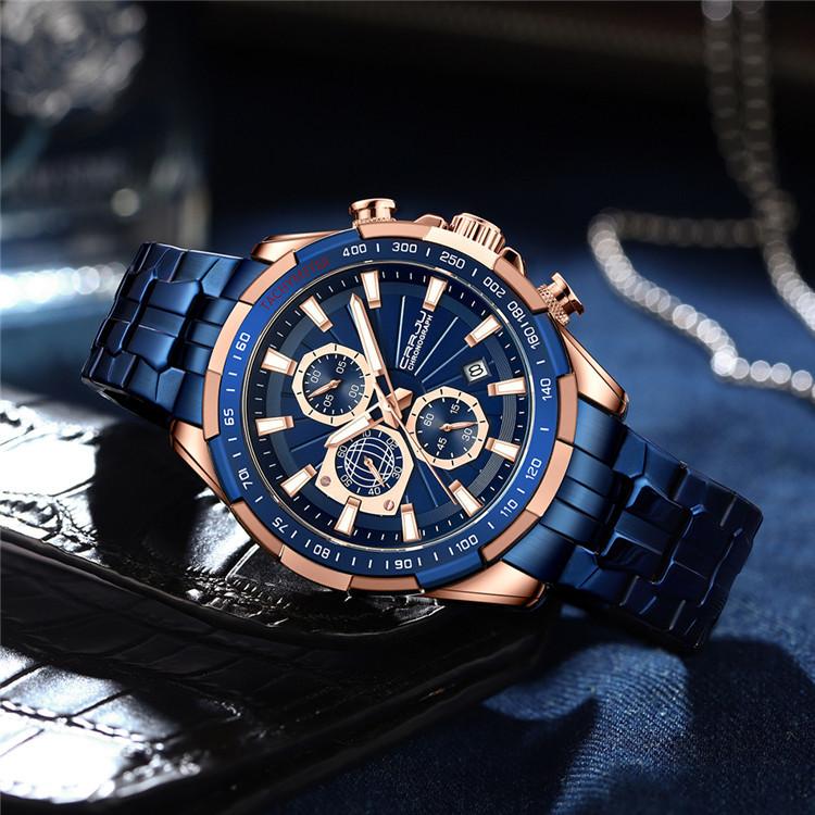 CRRJU New Watch 2305 Men's Watch Solid Stainless Steel with Six-pin Steel Strap Business Watch