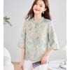 ORIGIN Women's Chinese Style Printed Stand Collar Mid-Sleeve Shirt