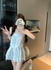 Cotton sweet stacked white suspender dress women's summer waist sexy lace temperament A word short skirt