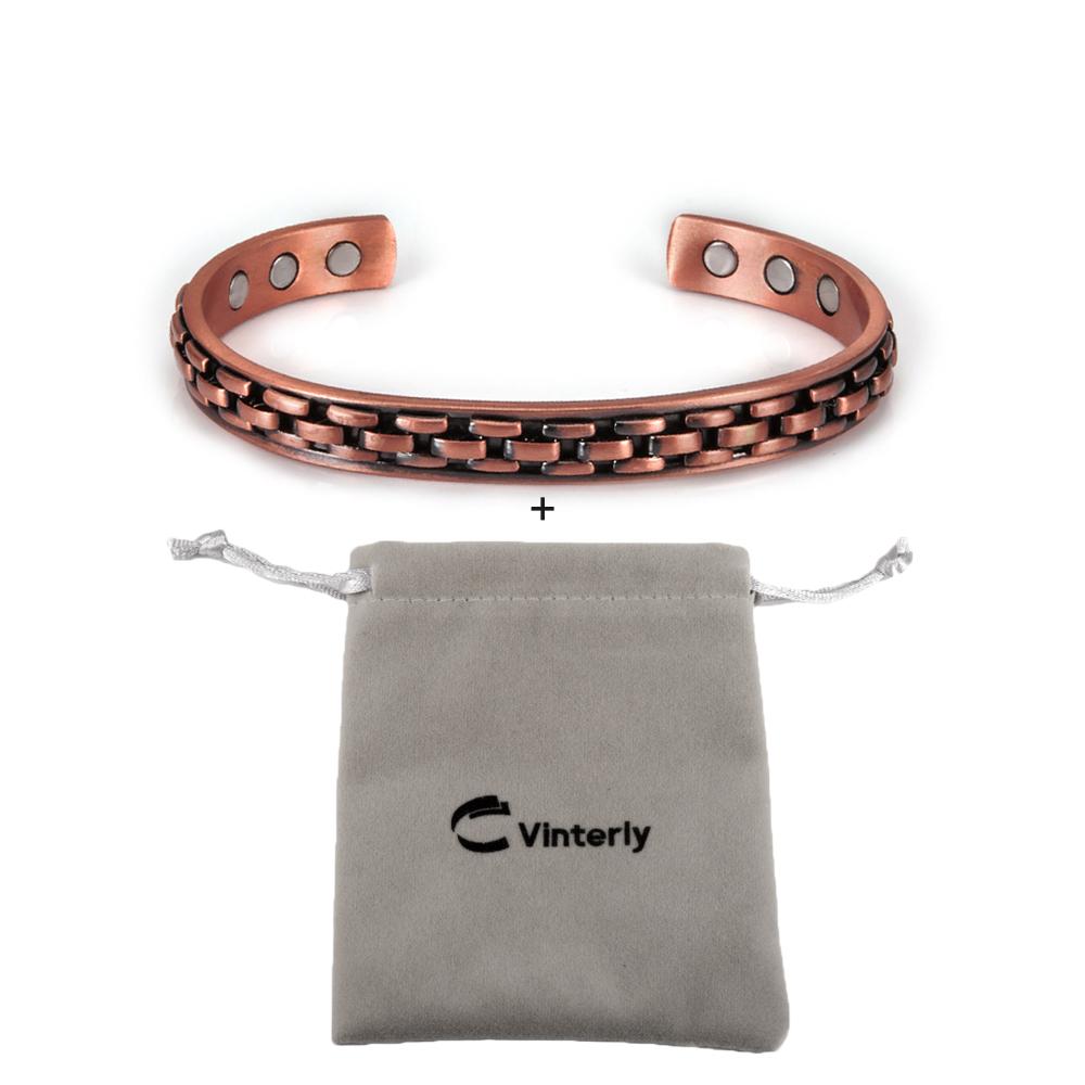 Vinterly Magnetic Pure Copper Bracelets Adjustable Cuff Energy Magnet Bangles Benefits Wristband Stripe Health Jewelry Men Women
