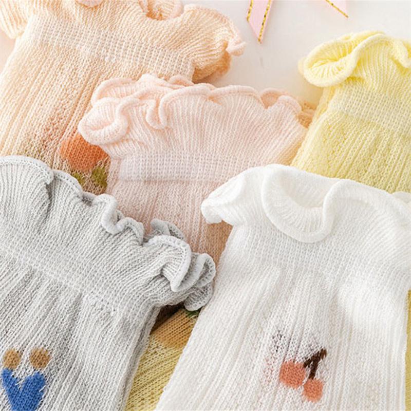 1-5Y Baby Girls Frilly Socks Floral Mesh Breathable Short Sock Anti-Skid Princess Socks for Toddler Child Summer Ankle Sock