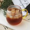 Japanese Single-layer Vertical Stripes with Handle Glass Water Cup Transparent Cold Resistant Milk Cup  Tea Tea Cups