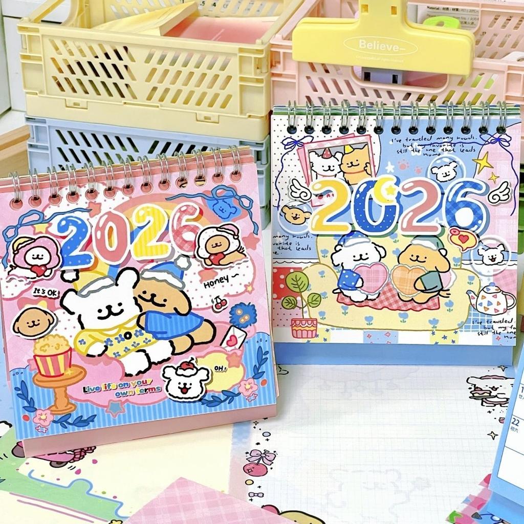 Kawaii Line Puppy Desk Calendar Cute Cartoon Dog Themed Large Calendar Desk Calendar Student Desktop Decor New Year Gifts