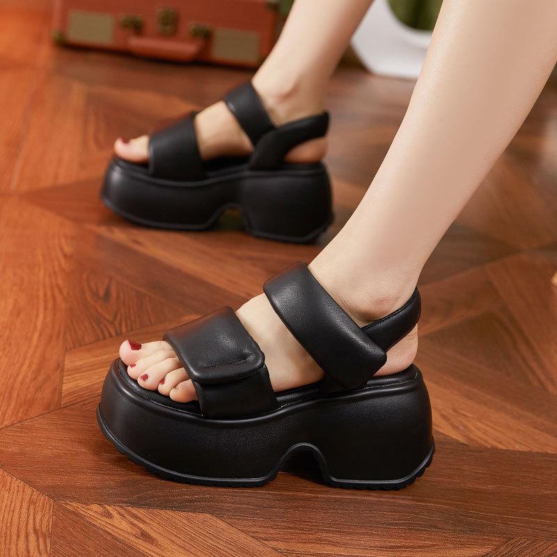 Platform Sandals Women's Summer 2025 New Velcro Fashion Versatile Outer Wear One Word with High Heels High Sense Shoes