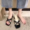 Beach Slippers Women 2025 New Summer Square Toe Open Toe Sandals Slides Middle Heels Fashion Women's Sandals Size 35-42 WSH5067