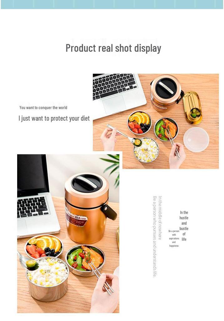 304 Stainless Steel Three-Layer Vacuum Insulated Bento Lunch Box