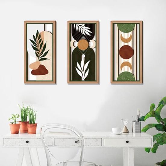 3 Pcs Boho Plant Wall Art Minimalist Botanical Bohemain Wall Sculpture Abstract Geometric Home Decor for Living Room Bedroom Office