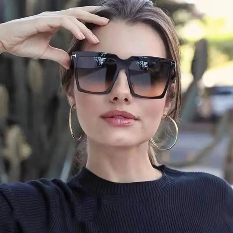 Oversize Brand Designer Sunglasses Women  Vintage T Square Sun Glasses Female Black Gradient Glasses Men Oculos UV400