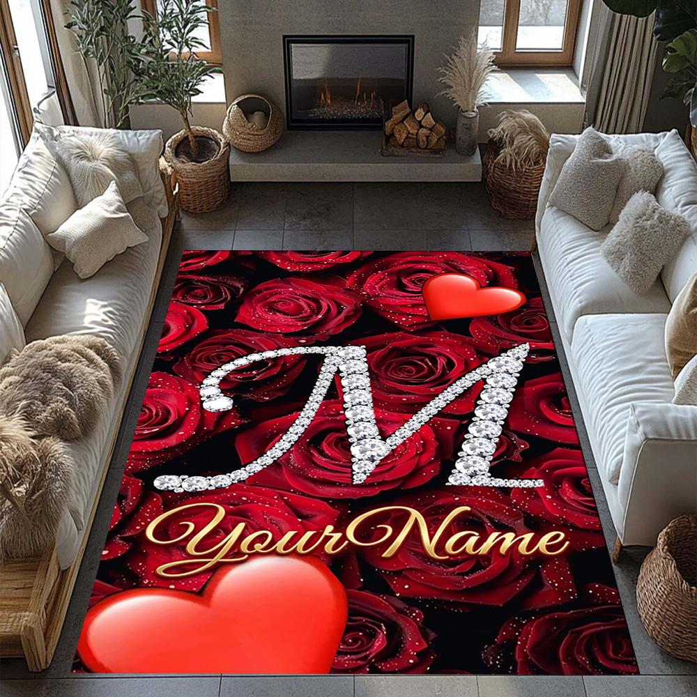 Rose Personalized Text Area Rug Perfect for Decorate Room Outdoor Playrooms Hallway Anti-slip Rug Office Home Decor Birthday/Christmas Gift