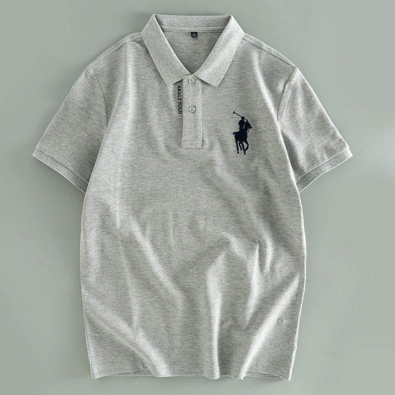 Men's Summer Cartoon Embroidered Polo Shirt, All-Cotton Business Casual Short-Sleeve T-Shirt, Export Surplus Stock