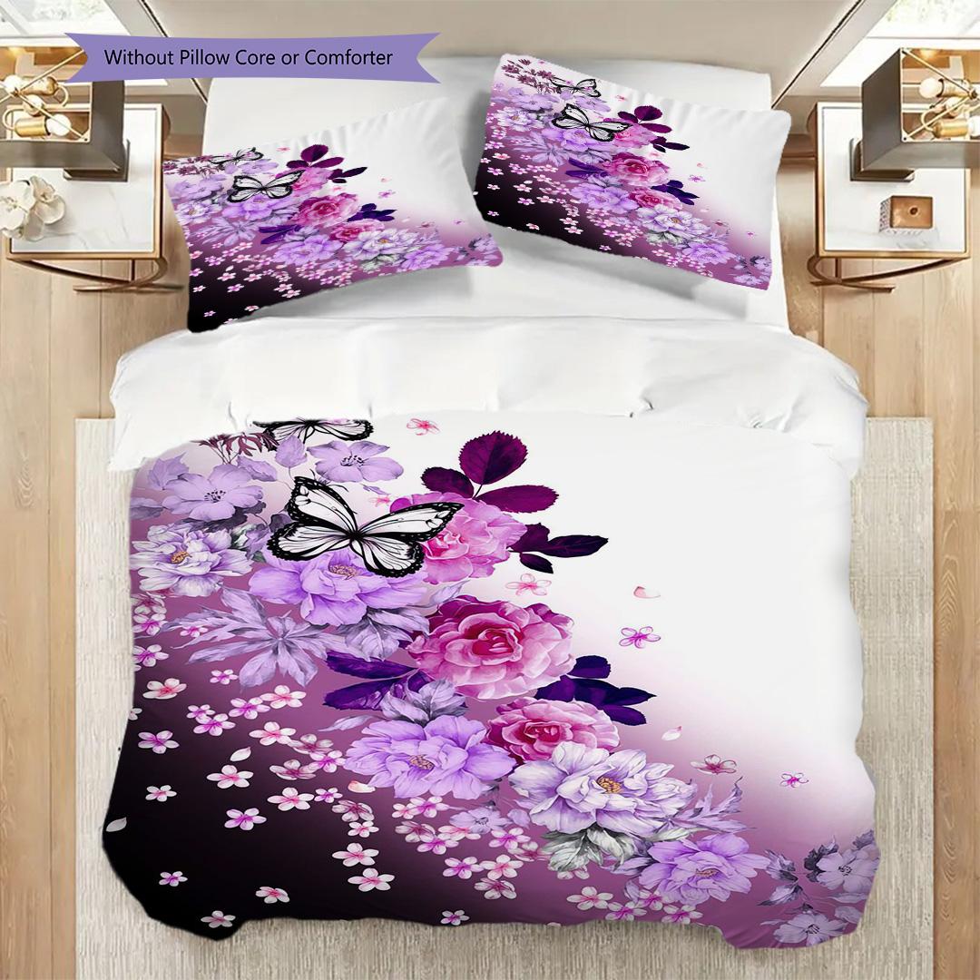 

1PC Butterflies, flowers Bedding Quilt Set Quilt Cover Pillowcase Home Decoration Birthday Gift (1 * duvet cover + 15 * pillowcase, without core) 135x200cm
