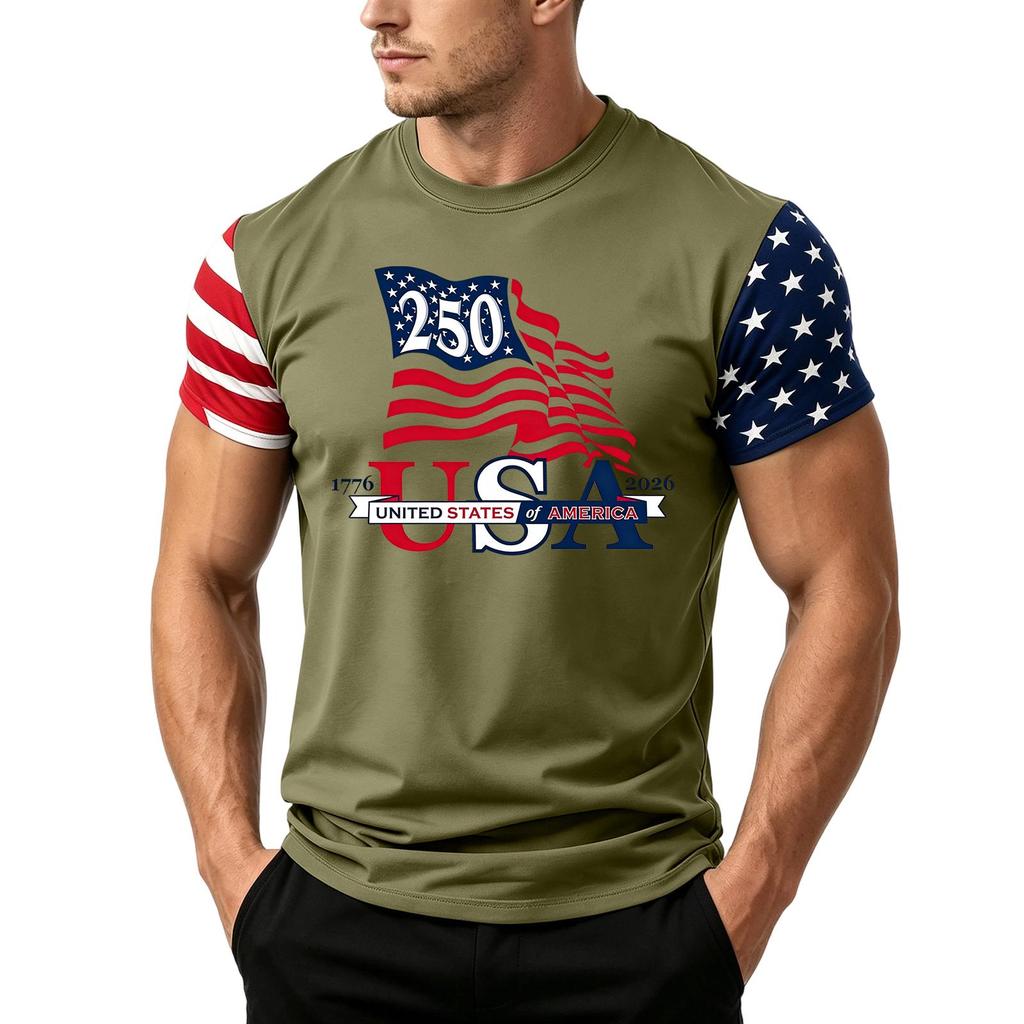 Men's Loose Fit Casual Short Sleeve T Shirt Featuring Flag Print Suitable for Summer Daily Wear Lightweight Comfortable Fabric