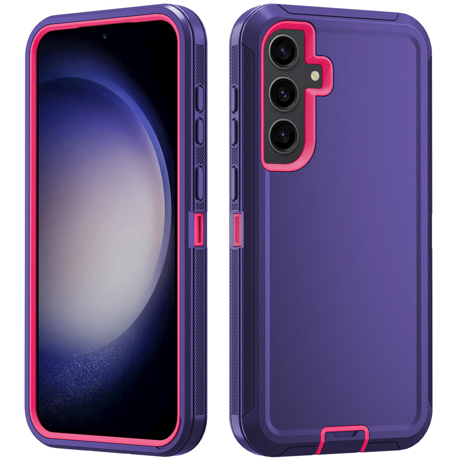

For Samsung Galaxy S24 FE Case Detachable PC+TPU Drop-Proof Back Cover Dark Purple/Rose